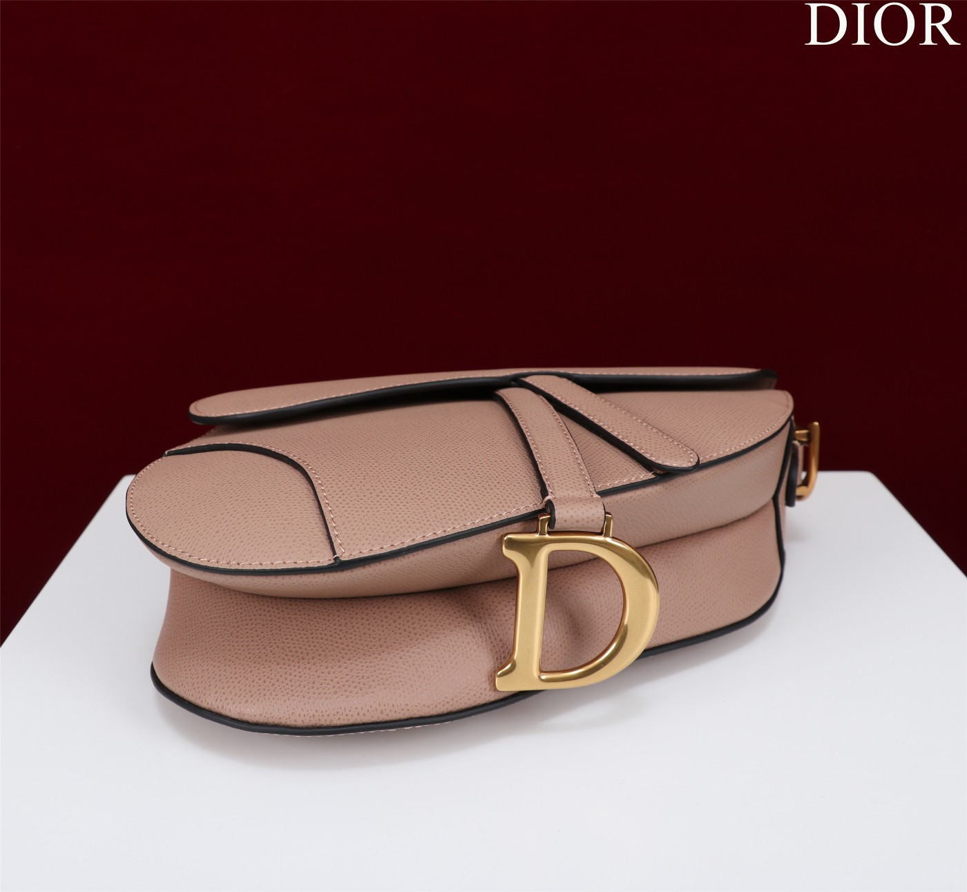 Saddle Bag with Strap Nude Pink Grained Calfskin